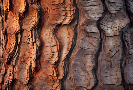 Brown tree of wood. The corrugated surface. AI Generatedの素材