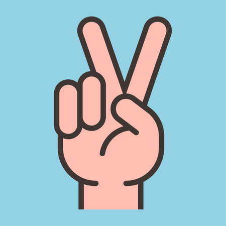 color icon of hand and two fingers. a symbol of peace. flat vector illustration.のイラスト素材