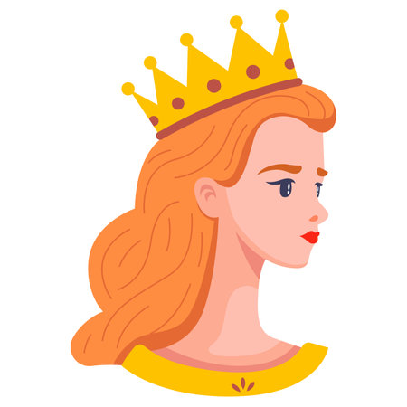 portrait of a young princess in a crown. flat vector illustrationのイラスト素材
