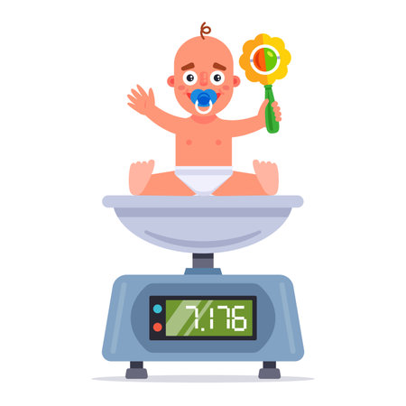weight for weighing a small child. flat vector illustration.のイラスト素材
