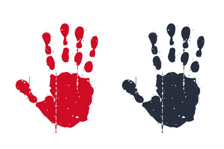 human handprint in black and red. flat vector illustration.のイラスト素材