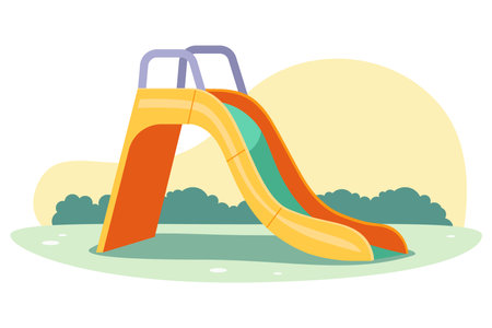 children slide on the lawn. colorful playground. flat vector illustrationのイラスト素材