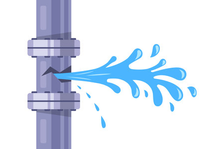 pipe burst. water flows from the hole. flat vector illustration.のイラスト素材