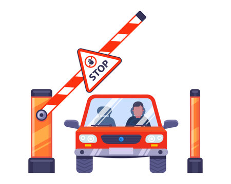 orange barrier for cars to enter the parking lot. flat vector illustration.のイラスト素材