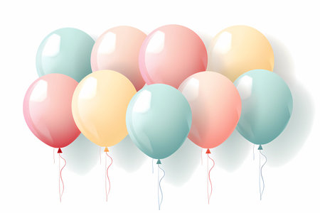 colored pastel balloons on a rope on a white background. Generative AIの素材