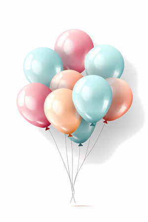 colored pastel balloons on a rope on a white background. Generative AIの素材