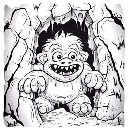 snowy yeti in a cave black and white drawing. Generative AIの素材