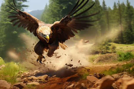 the hawk hunts on the fly. catching rodents with birds. ai generatedの素材
