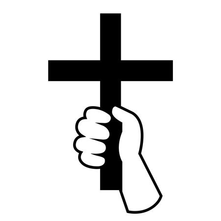Christian cross with hand. flat vector illustration.のイラスト素材