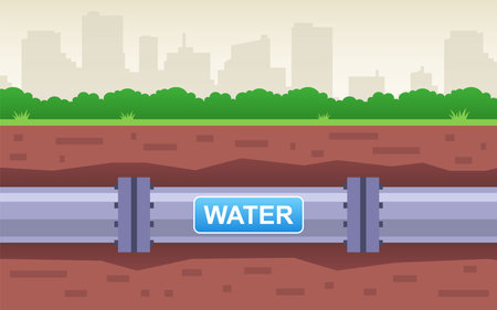 iron pipe with water underground. flat vector illustration.のイラスト素材