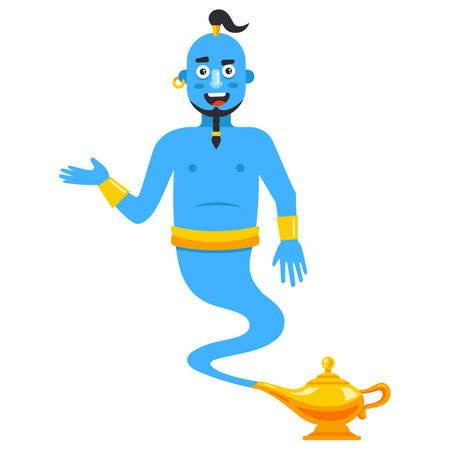 blue magic genie from the lamp. flat vector illustration.のイラスト素材