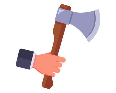 hold an ax in your hand. woodcutter tool. flat vector illustration.のイラスト素材