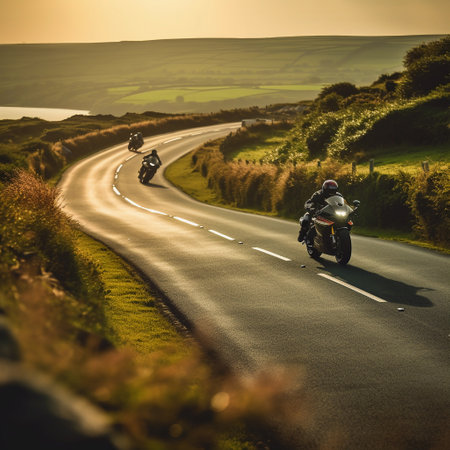 A motorcycle is driving along the road. ai generatedの素材