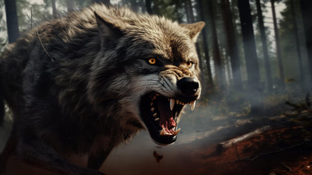 the wolf runs and attacks. ai generatedの素材