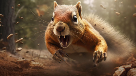 wild squirrel runs and attacks. ai generatedの素材