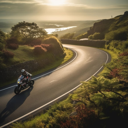 A motorcycle is driving along the road. ai generatedの素材