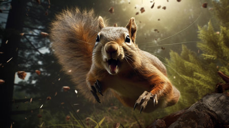 wild squirrel runs and attacks. ai generatedの素材