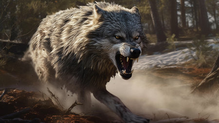 the wolf runs and attacks. ai generatedの素材