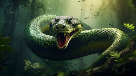 green snake attack. ai generatedの素材