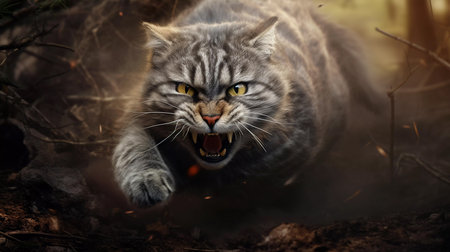 the cat hunter attacks. ai generatedの素材