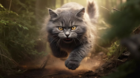 the cat hunter attacks. ai generatedの素材