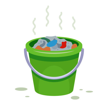 green bin with garbage. flat vector illustration.のイラスト素材