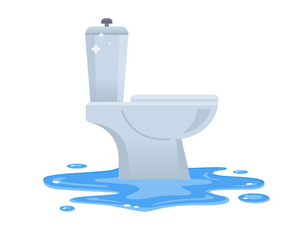 toilet flood. puddle in the bathroom. flat vector illustration.のイラスト素材