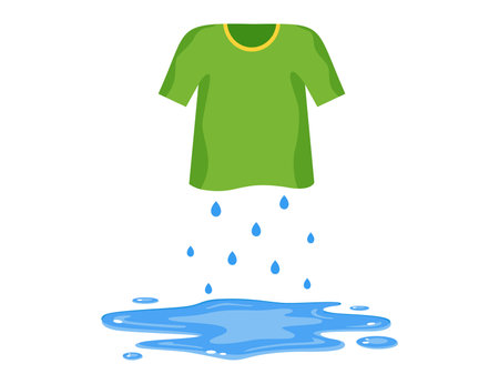 wet clothes. water dripping from a T-shirt. flat vector illustration.のイラスト素材