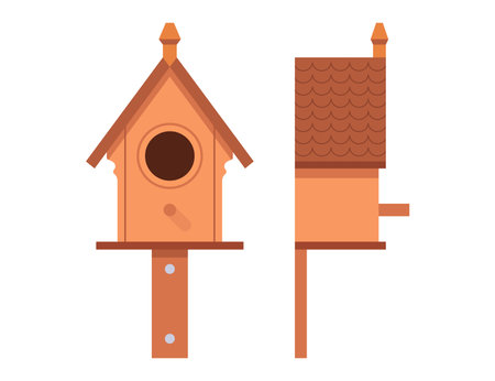 wooden birdhouse from different sides. flat vector illustration.のイラスト素材