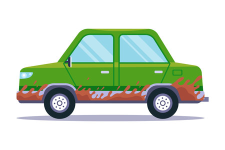 dirty passenger car on a white background. flat vector illustration.のイラスト素材