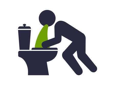 black icon vomiting in the toilet. flat vector illustrationのイラスト素材