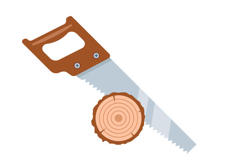 sawing a tree with a saw. flat vector illustrationのイラスト素材