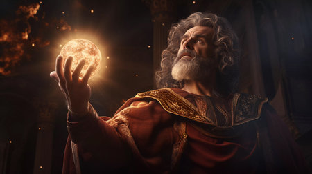 medieval man with a ball in his hand. ai generatedの素材