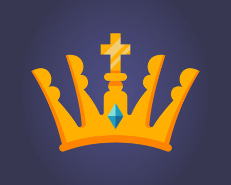 Golden crown on a black background. Flat vector illustrationのイラスト素材