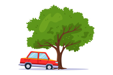 The car crashes into a tree. Flat vector illustrationのイラスト素材
