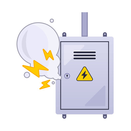 electrical panel smoke. electrical short circuit. flat vector illustration.のイラスト素材