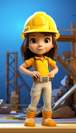 girl builder in a yellow helmet. ai generatedの素材