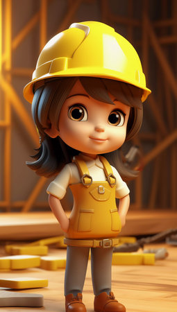 girl builder in a yellow helmet. ai generatedの素材