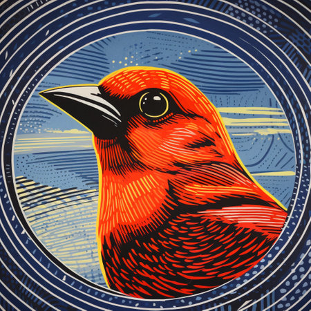 drawing of a red Northern Cardinal bird. ai generatedの素材