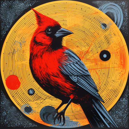 drawing of a red Northern Cardinal bird. ai generatedの素材