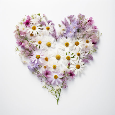 heart of flowers on a white background. ai generatedの素材
