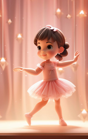 a little girl in a pink dress is dancing. ai generatedの素材