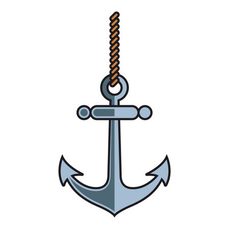 an iron anchor hangs on a rope. flat vector illustration.のイラスト素材