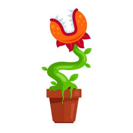 aggressive carnivorous plant. flat vector illustration.のイラスト素材