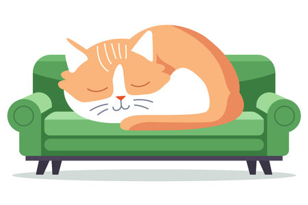 a sleeping cat on the couch. flat vector illustrationのイラスト素材