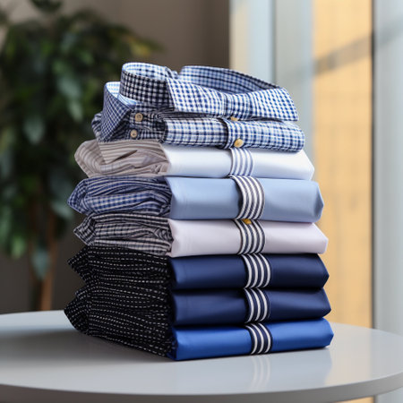 a stack of clean clothes on the table. Generative AIの素材