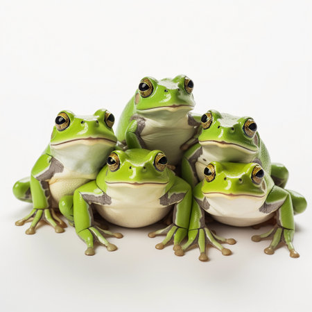 green frogs on a white background. ai generatedの素材