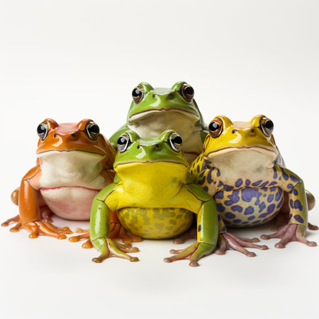 green frogs on a white background. ai generatedの素材