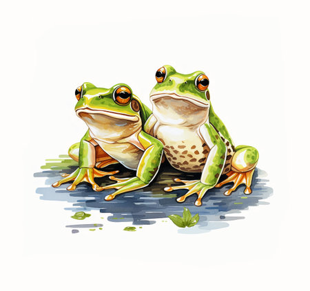 green frogs on a white background. ai generatedの素材