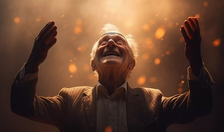 the joyful grandfather saw the miracle. ai generatedの素材